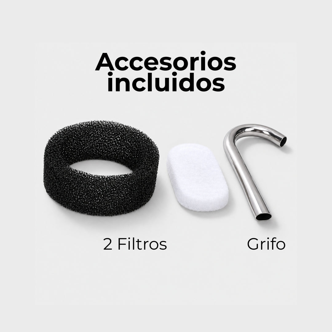 Fuente de agua para gatos en acero inoxidable con grifo · Redonda de 2,5 litros