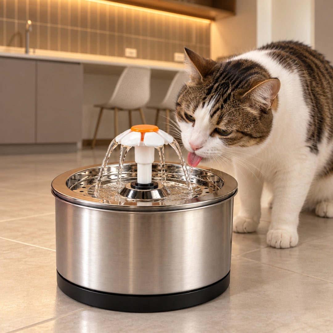 Fuente de agua para gatos 2,5 L con filtro y grifo de flor