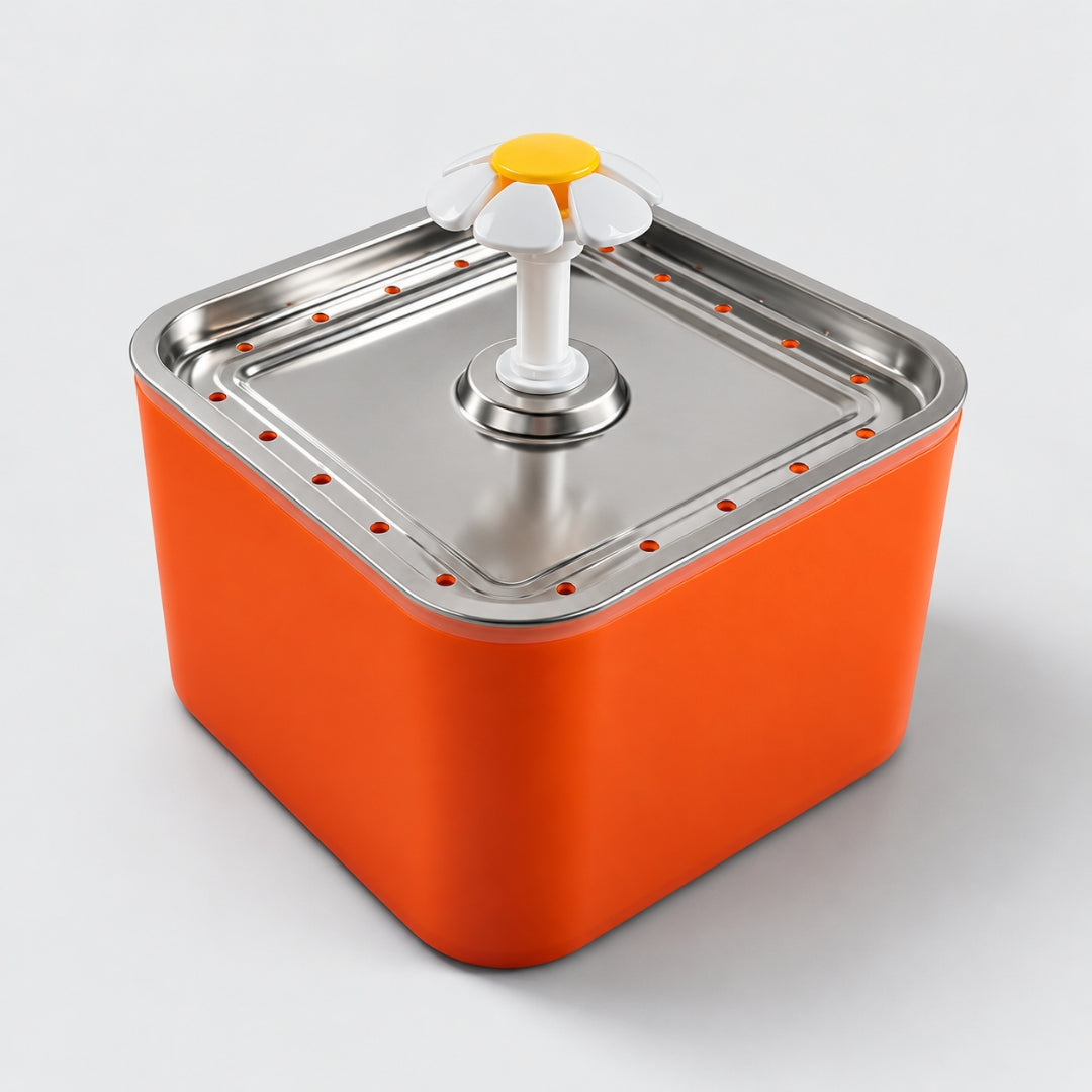Fuente de agua para gatos de 2,5 L con filtro y bandeja de acero inoxidable · Naranja