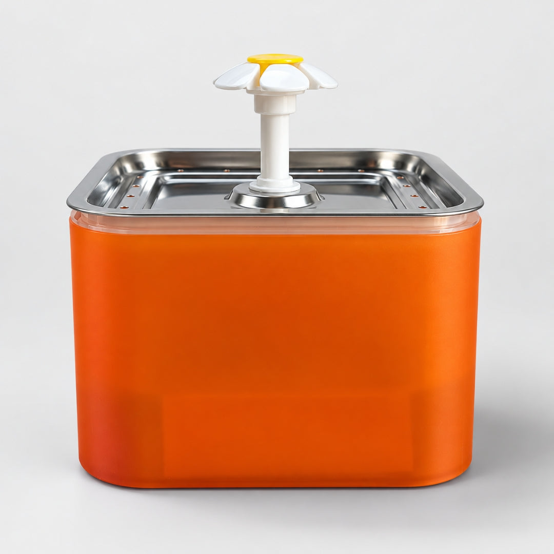 Fuente de agua para gatos de 2,5 L con filtro y bandeja de acero inoxidable · Naranja
