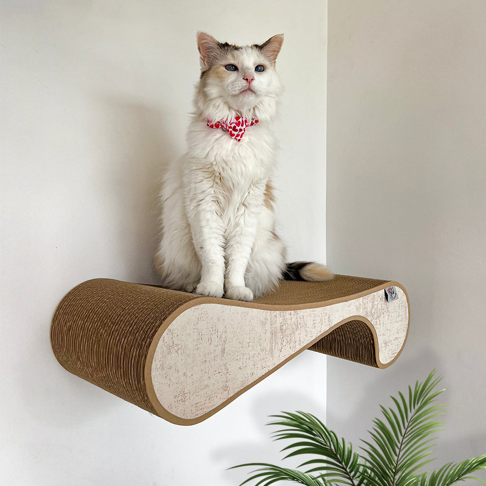 rascador horizontalde carton corrudago doble pared para gatos anclado a la pared