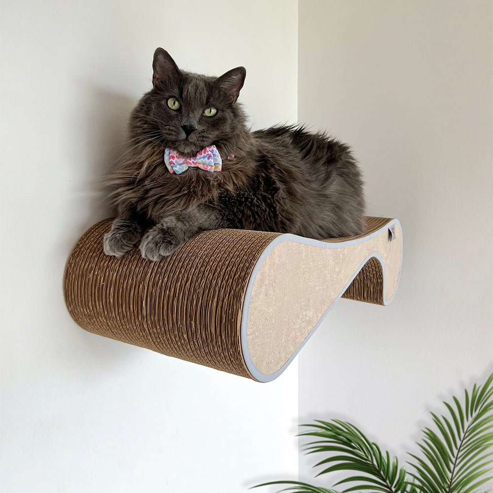 rascador horizontalde carton corrudago doble pared para gatos anclado a la pared