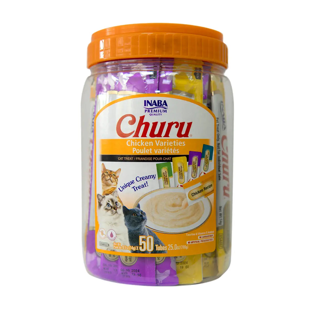 Bombonera por 50 unidades de churu para gatocon sabores variados a base de  pollo