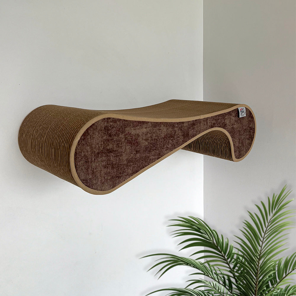 rascador horizontalde carton corrudago doble pared para gatos anclado a la pared