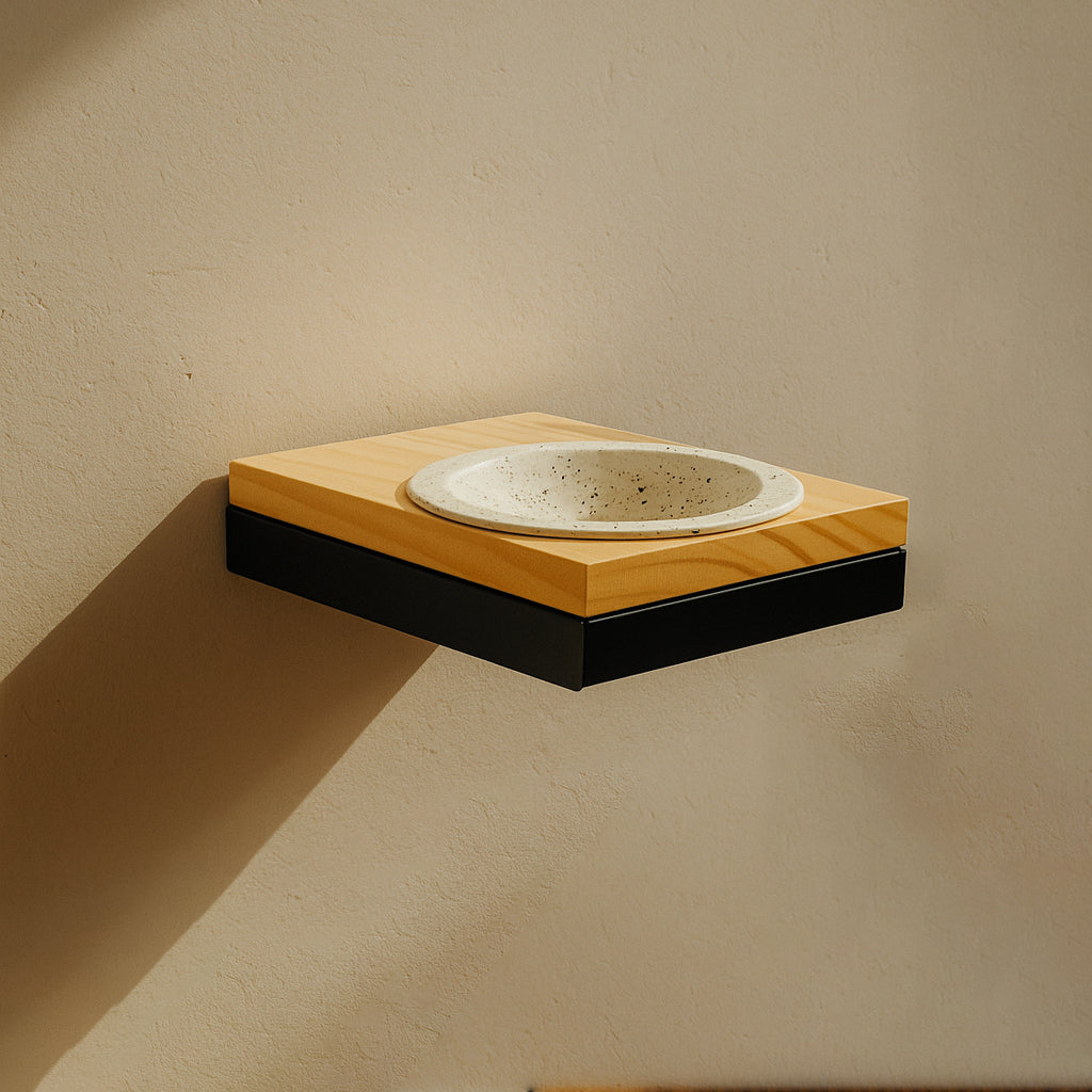 Comedero elevado de pared para gatos con plato de cerámica