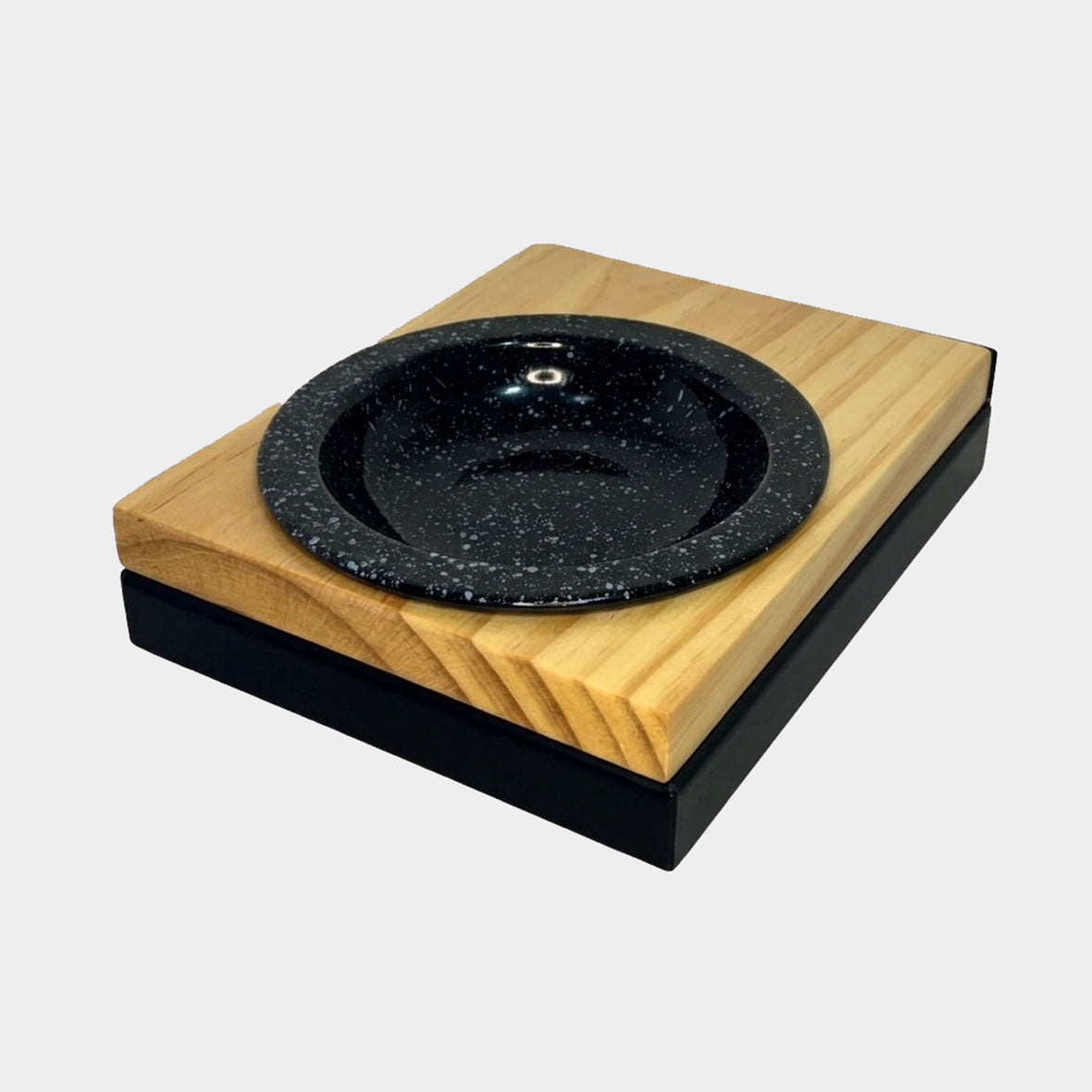 Comedero elevado para gatos metal madera pino plato Galaxia cerámica altura ergonómico