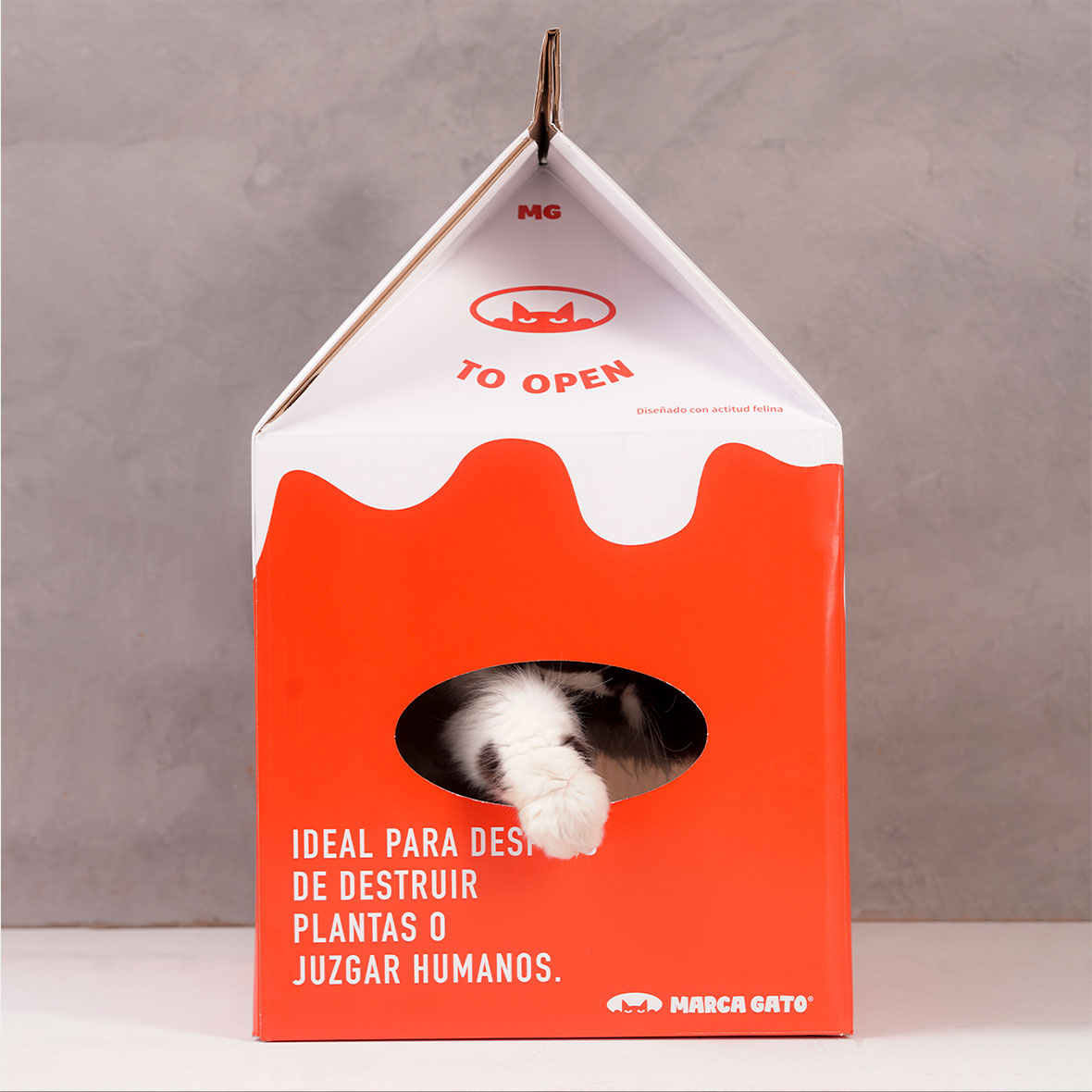 Cama Rascador Antiestrés Gatos Caja Leche Cartón Refugio Cueva Relajante