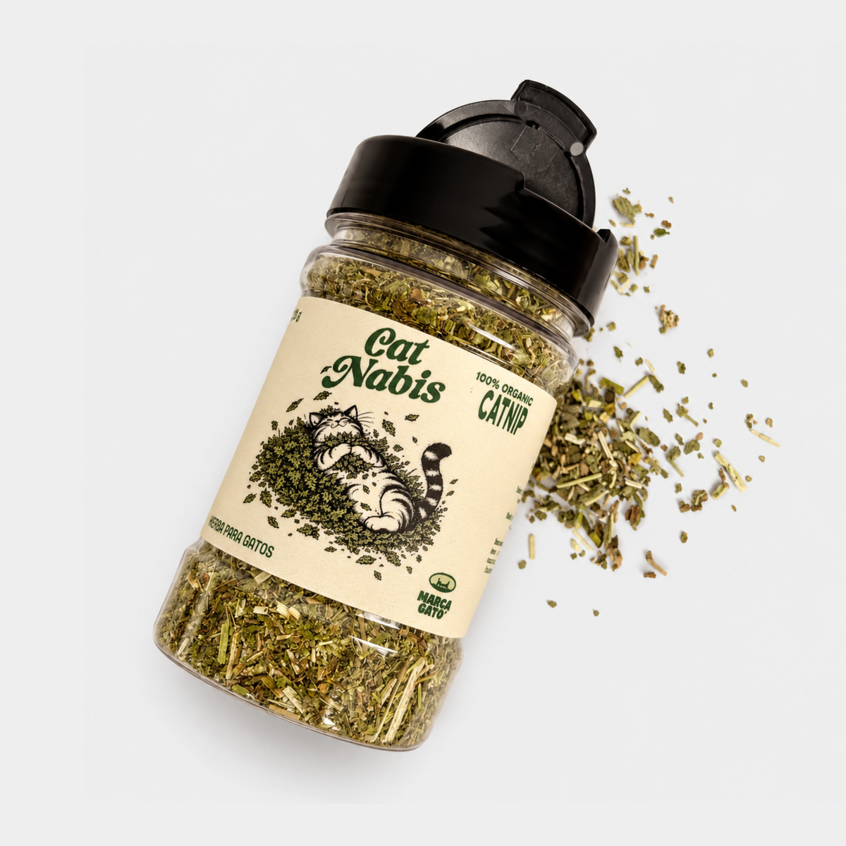 Cat Nabis, catnip o hierba gatera para gatos en frasco tipo condimentero de 35 g