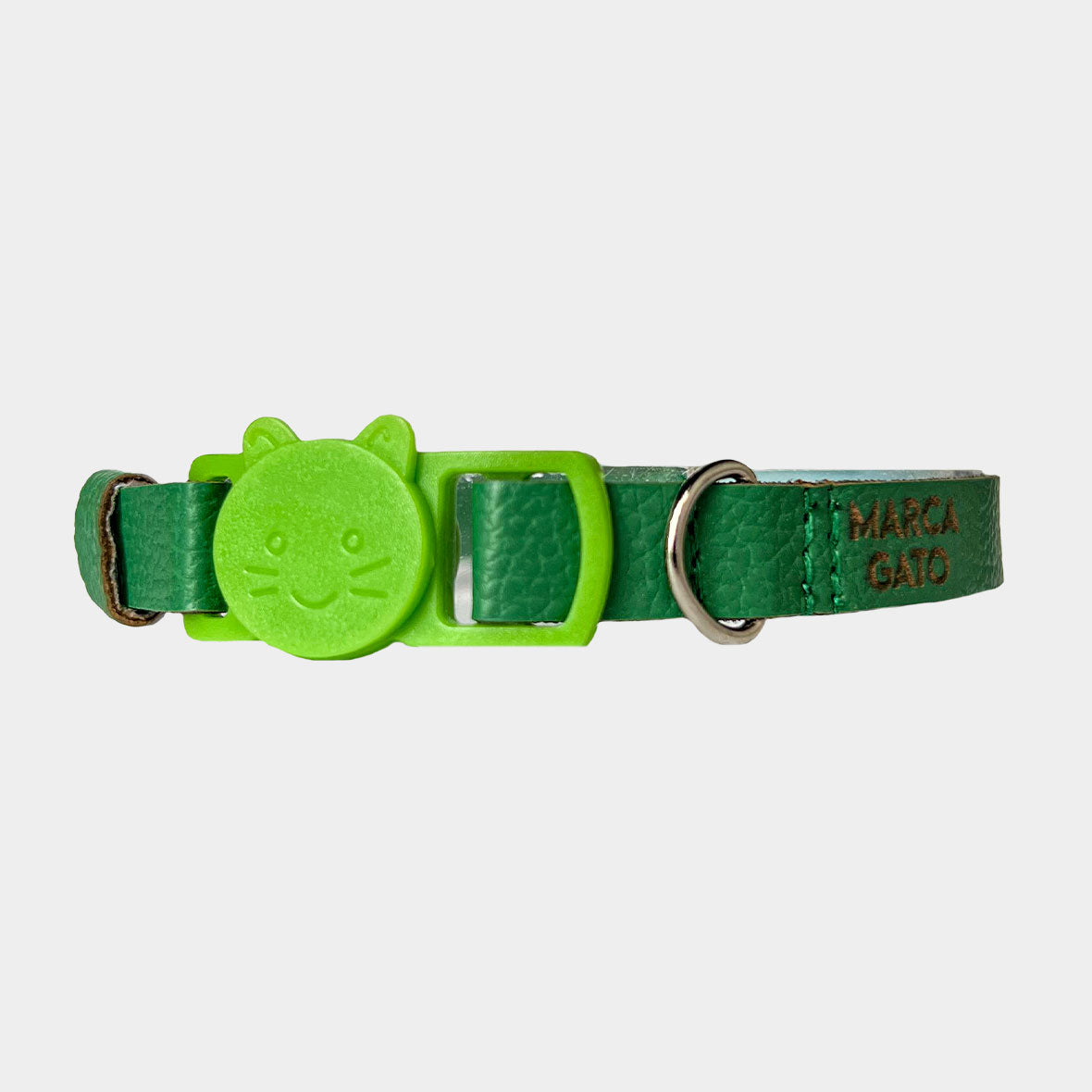 Collar para gatos cuero vegano suave regulable broche seguridad acolchado confort collar verde