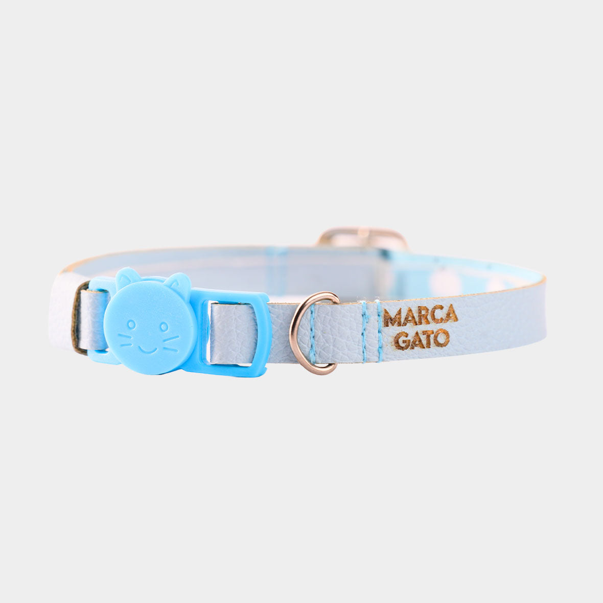 Collar para gatos cuero vegano hipoalergénico regulable broche seguridad suave collar azul cielo