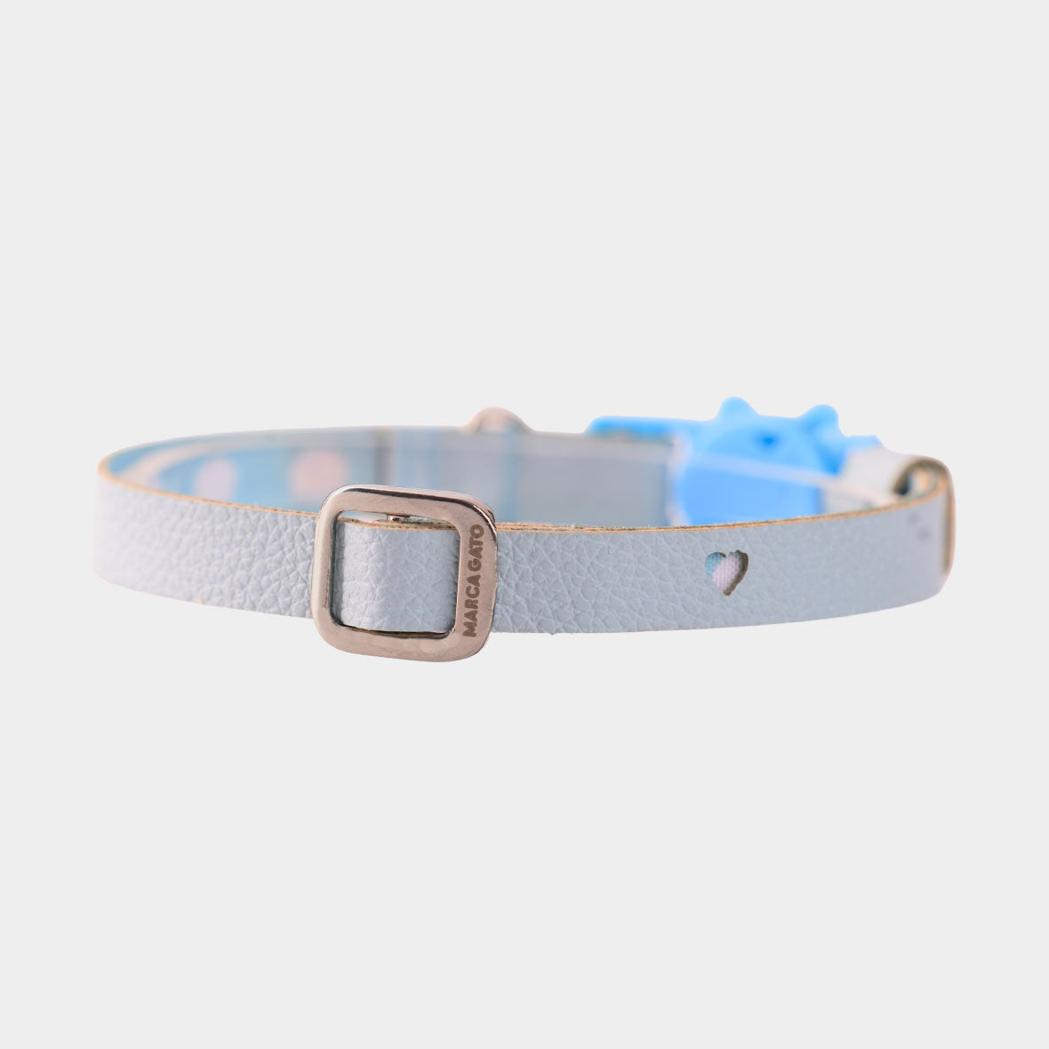 Collar para gatos cuero vegano hipoalergénico regulable broche seguridad suave collar azul cielo