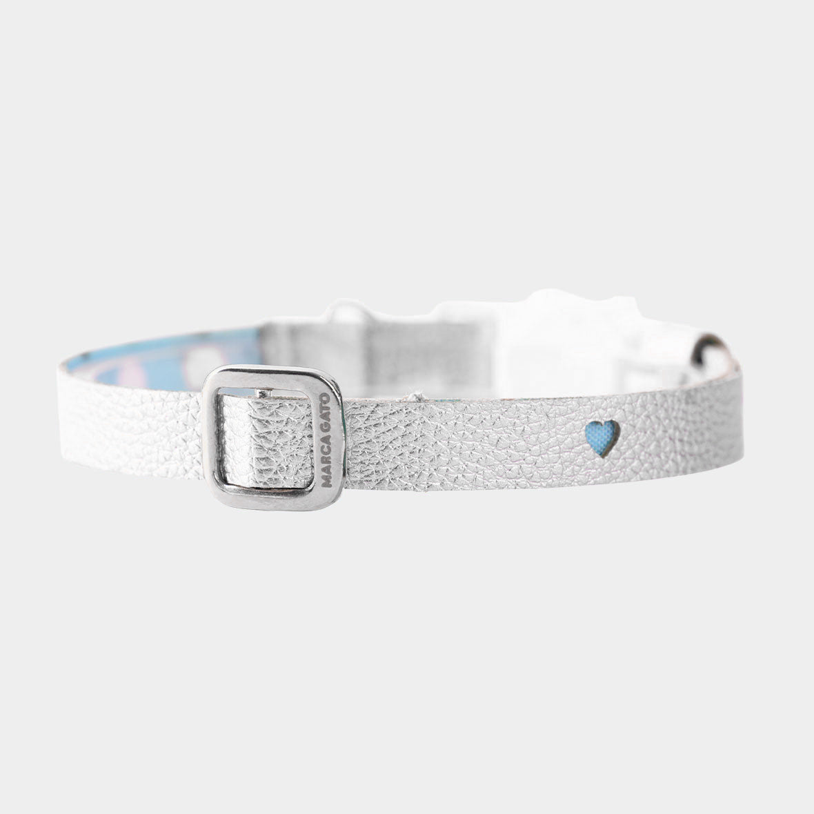 Collar gatos de cuero vegano regulable broche liberación rápida collar plateado para gatos
