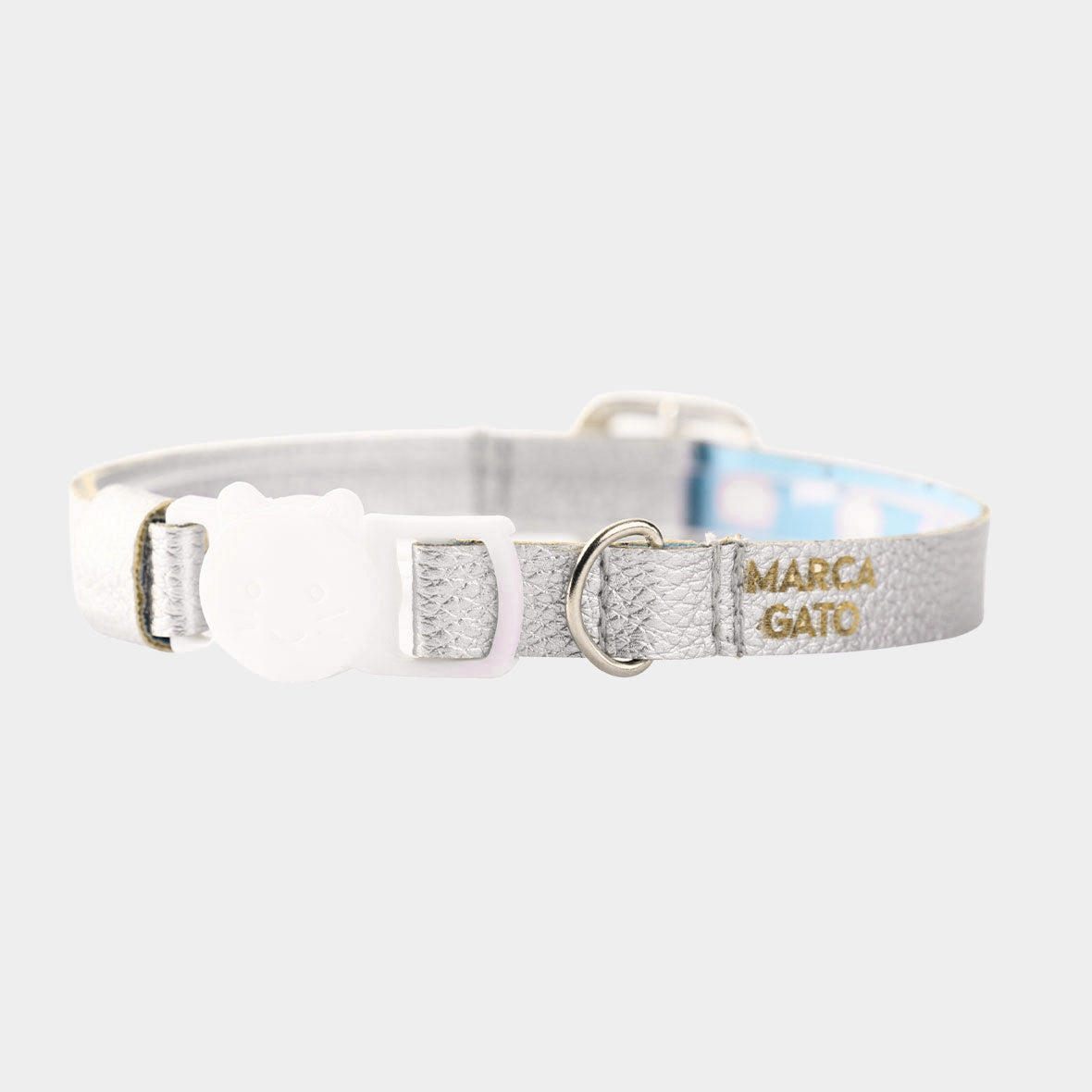 Collar gatos de cuero vegano regulable broche liberación rápida collar plateado para gatos