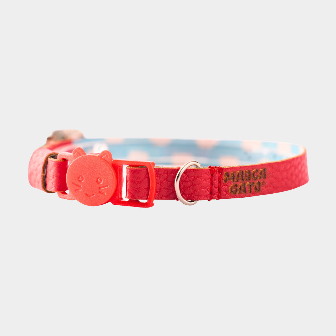 Collar para gatos seguridad anti ahorcamiento cuero vegano regulable broche liberación collar rojo