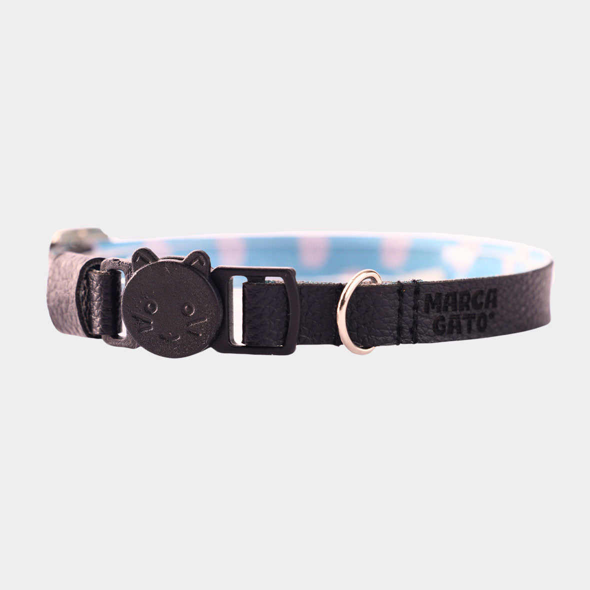 Collar negro  para gatos ajustable cuero vegano broche liberación automática seguridad mascota