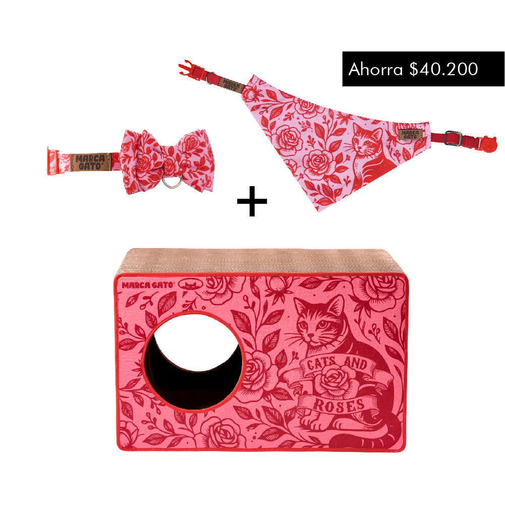 Combo Cats And Roses - Rascador + Corbatín + Pañoleta