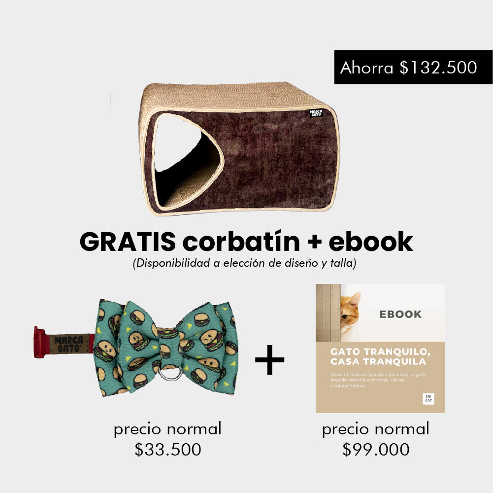 Combo Rascador Coco + Corbatín + Ebook "Gato tranquilo, casa tranquila"