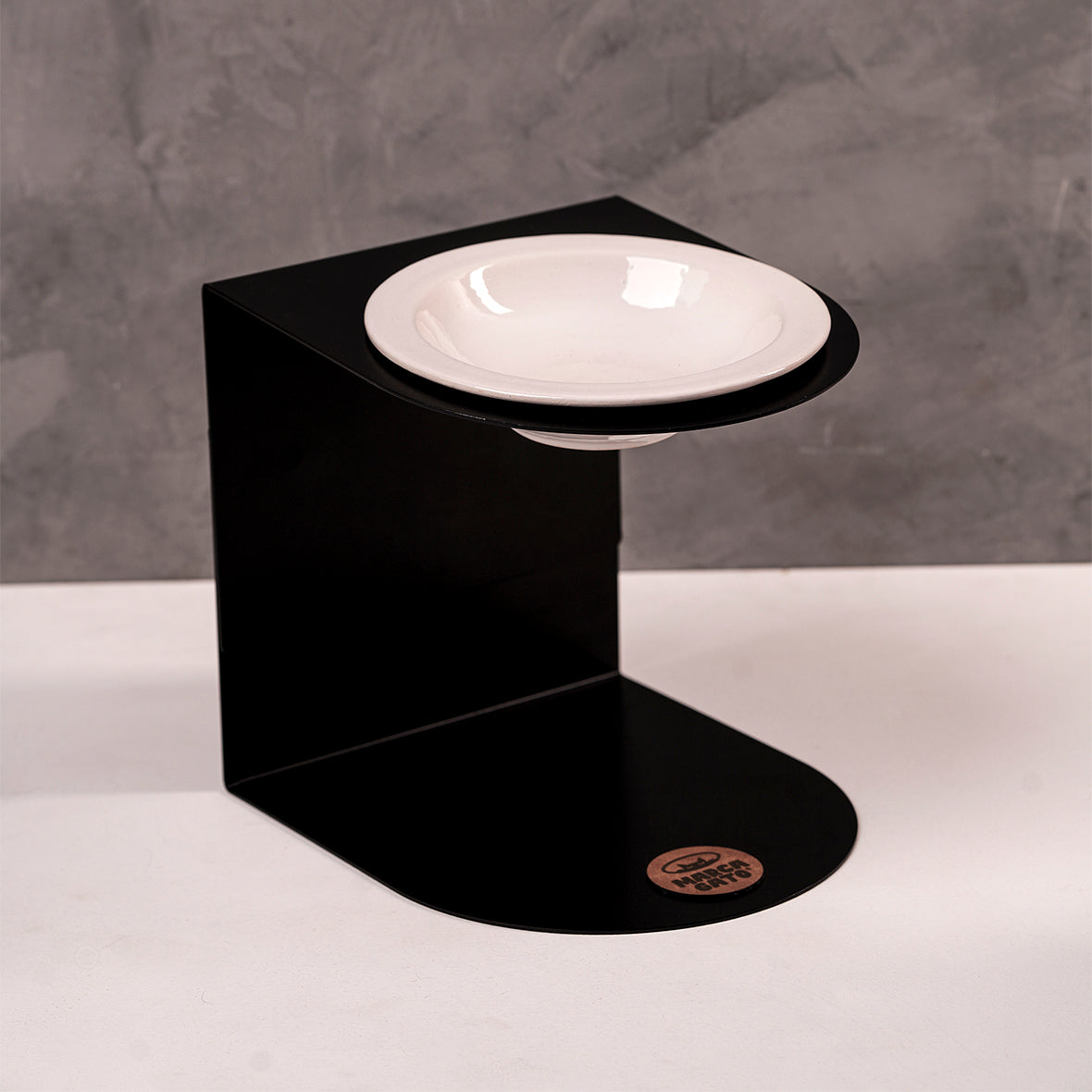 Comedero elevado gatos ajustable altura metal cerámica artesanal imantado removible