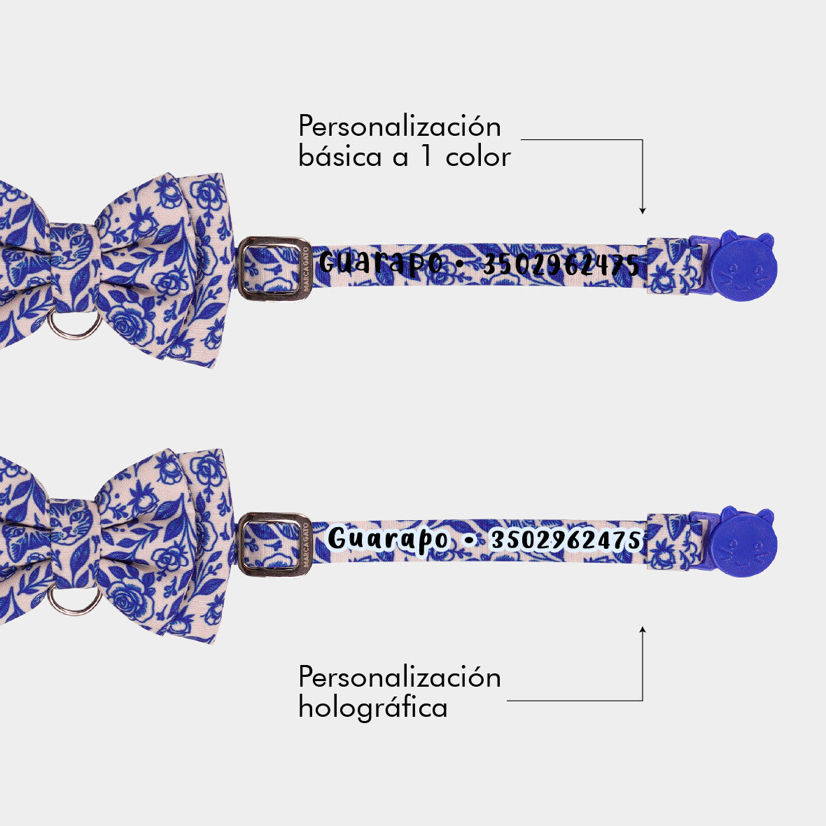 Corbatín para gatos azul rey rosas tiernas cats and roses accesorio felino
