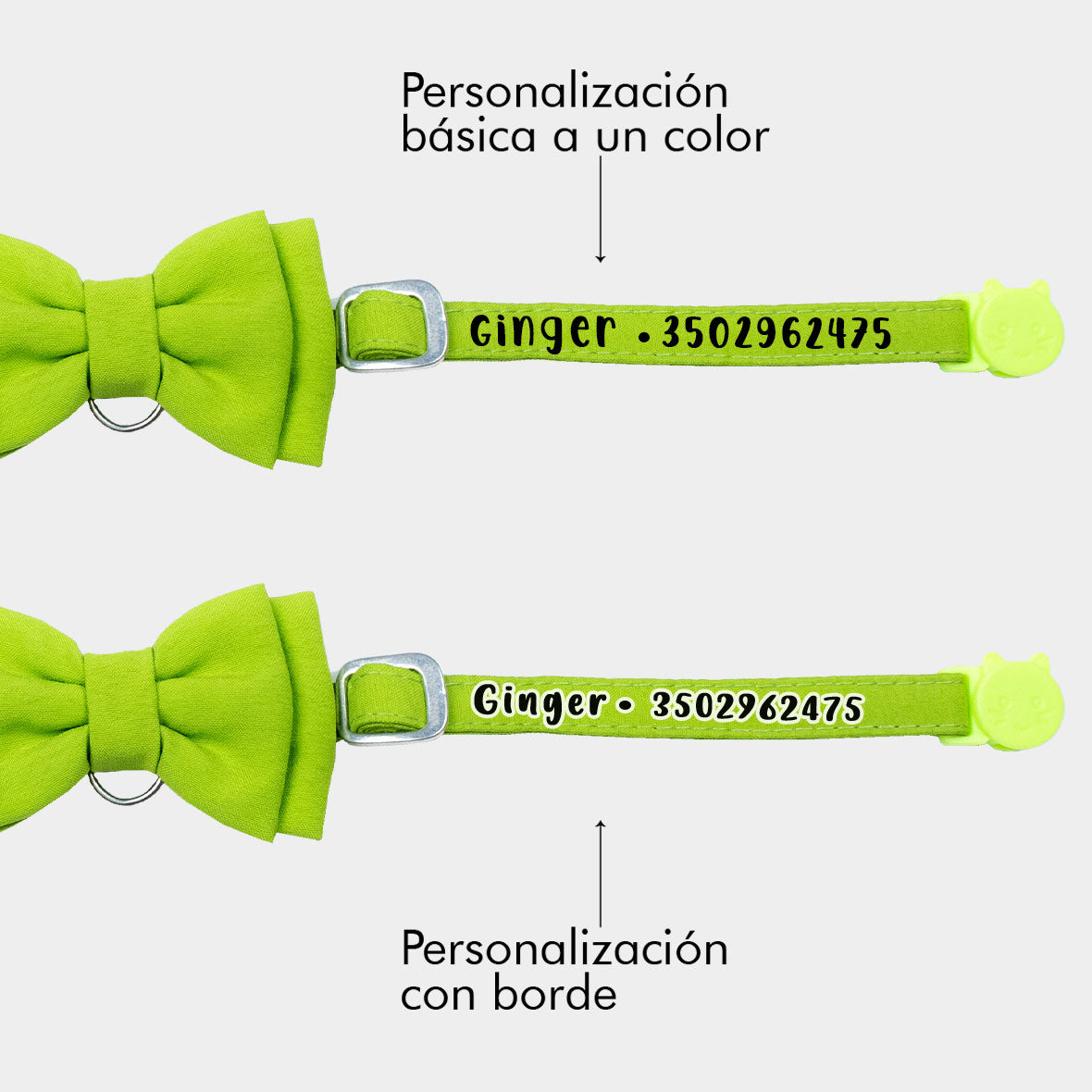 Corbatín verde limón para gatos color sólido broche seguridad anti ahorcamiento elegante anti rasguño 