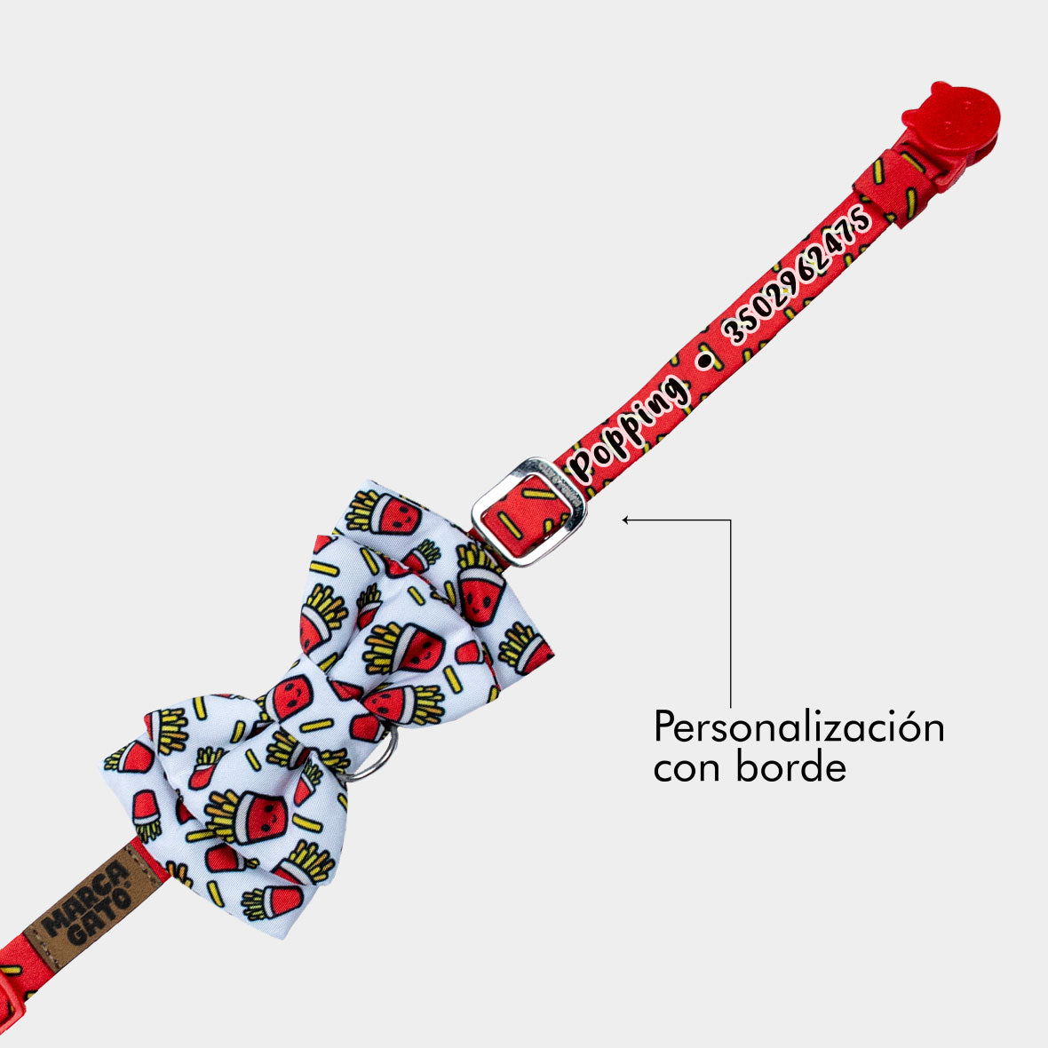Corbatín purr fries para gato personalizado