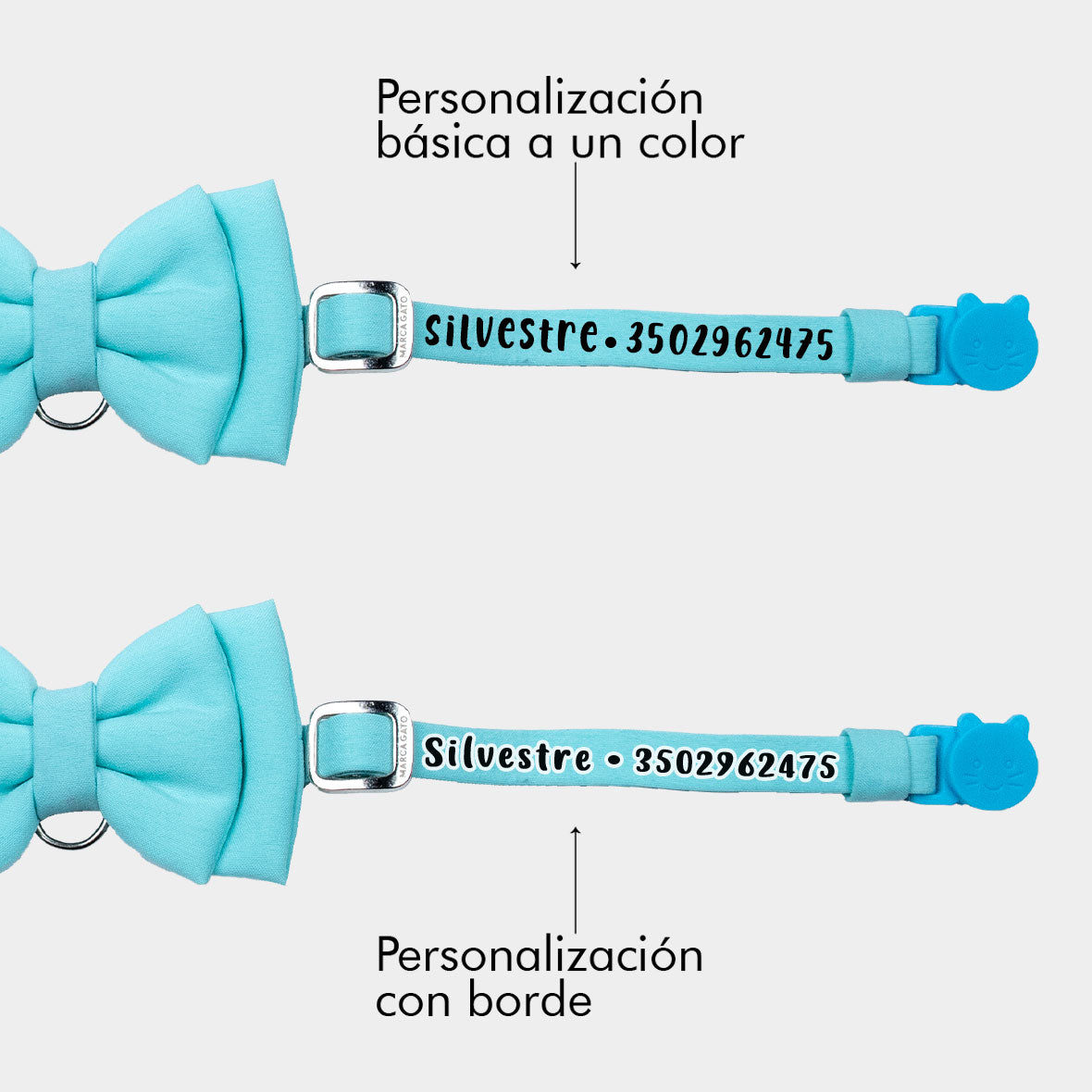Corbatín agua marina para gato personalizado