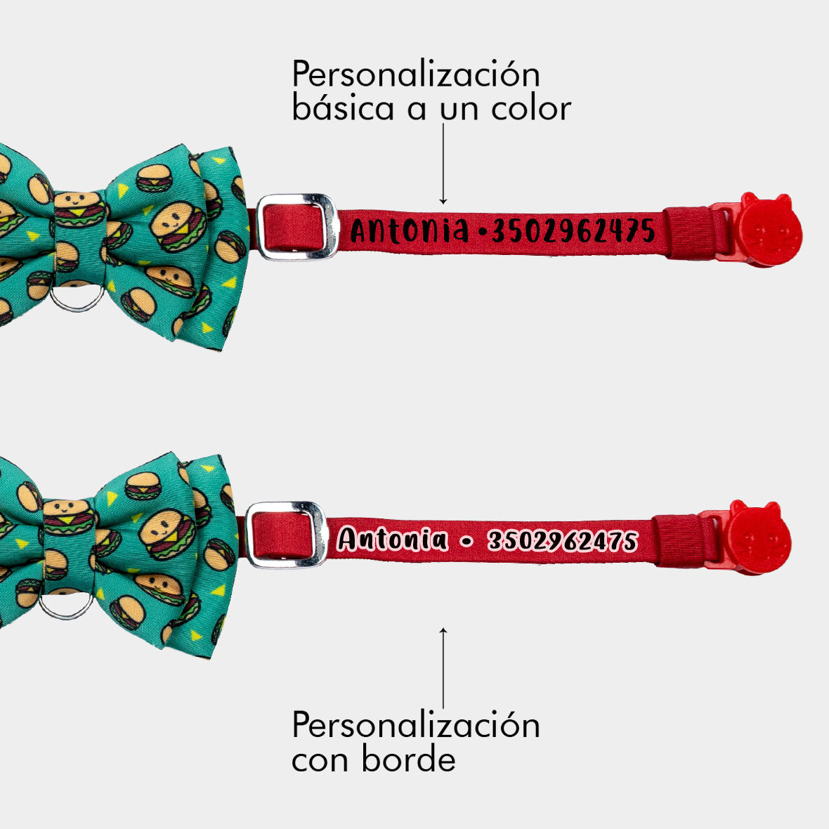 Corbatín cat burguer para gato personalizado