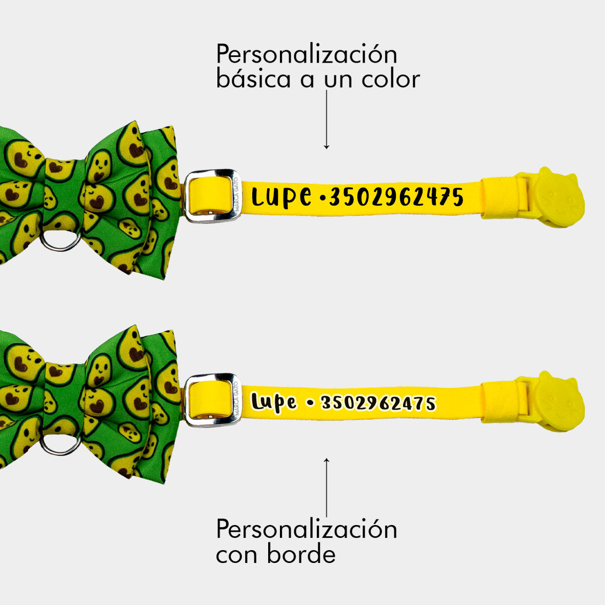 Corbatín aguacate para gato personalizado