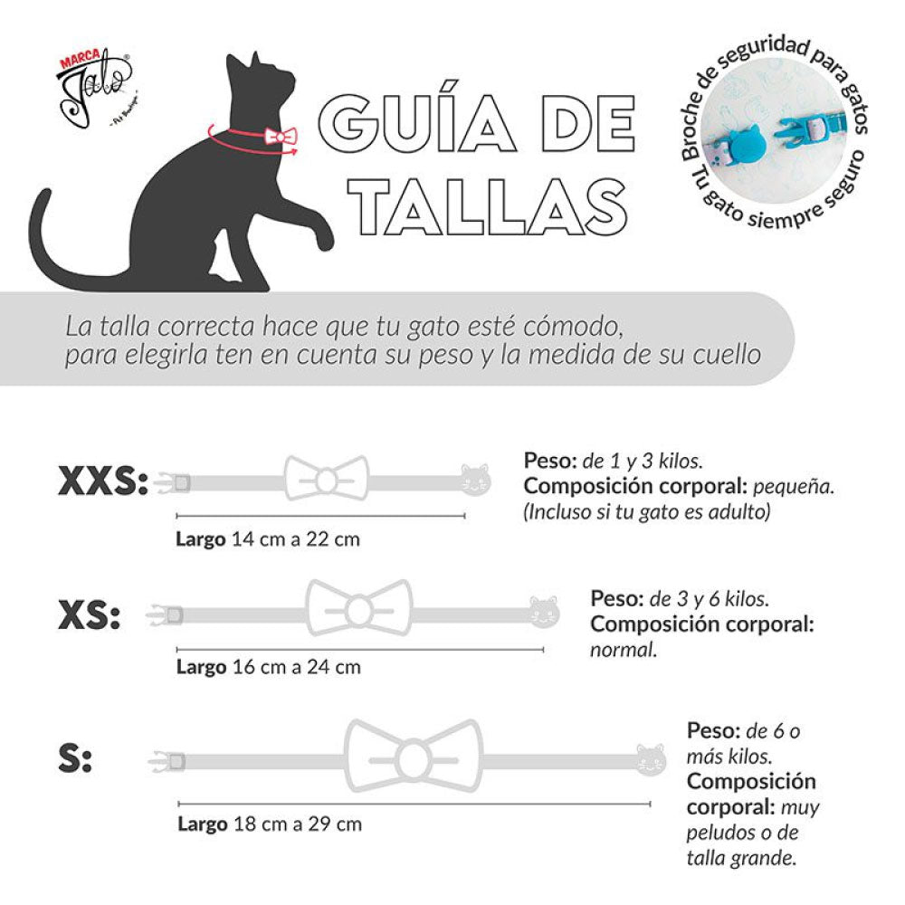Guia de tallas de accesorios para gatos.