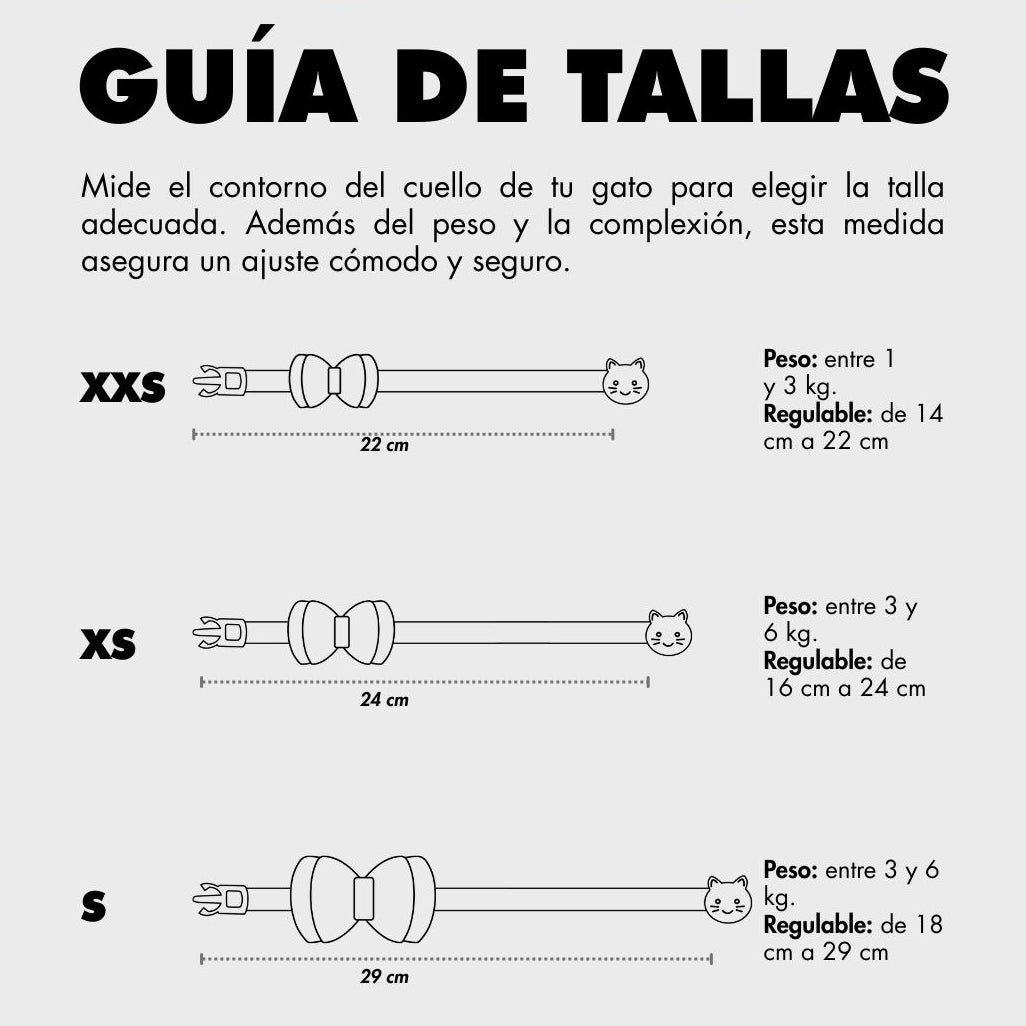 Guía de tallas para accesorios de gatos
