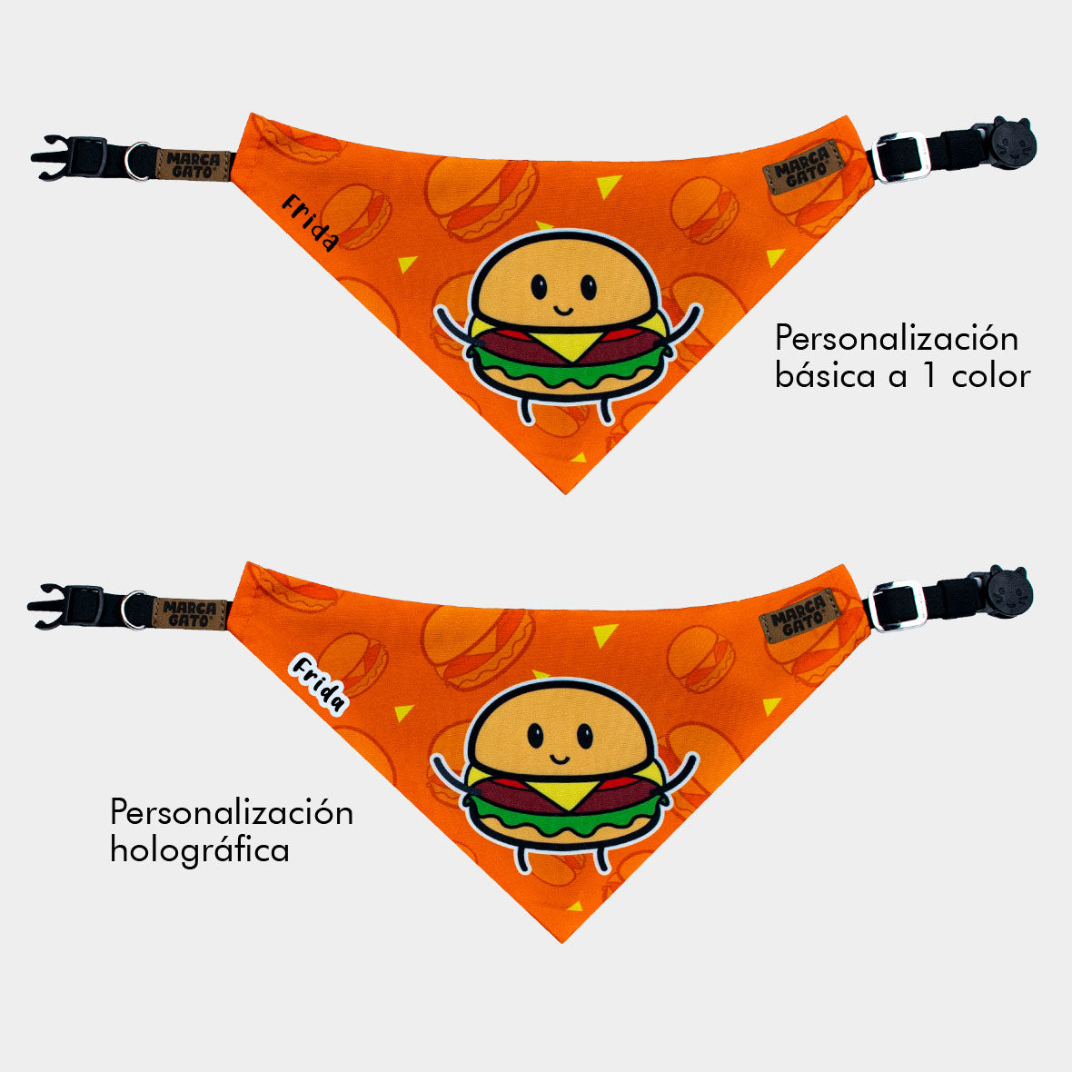 Pañoleta personalizada para gatos - pañoleta Cat Burguer