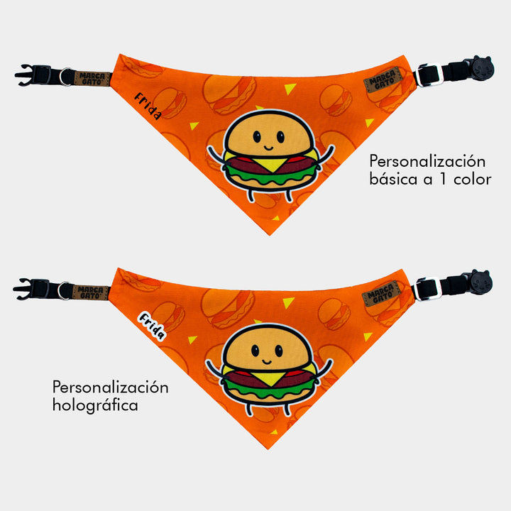 Pañoleta personalizada para gatos - pañoleta Cat Burguer