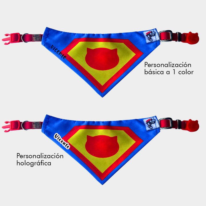 Pañoleta personalizada para gatos - pañoleta super cat azul