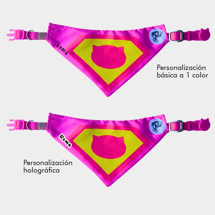 Pañoleta personalizada para gatos - pañoleta super cat rosa