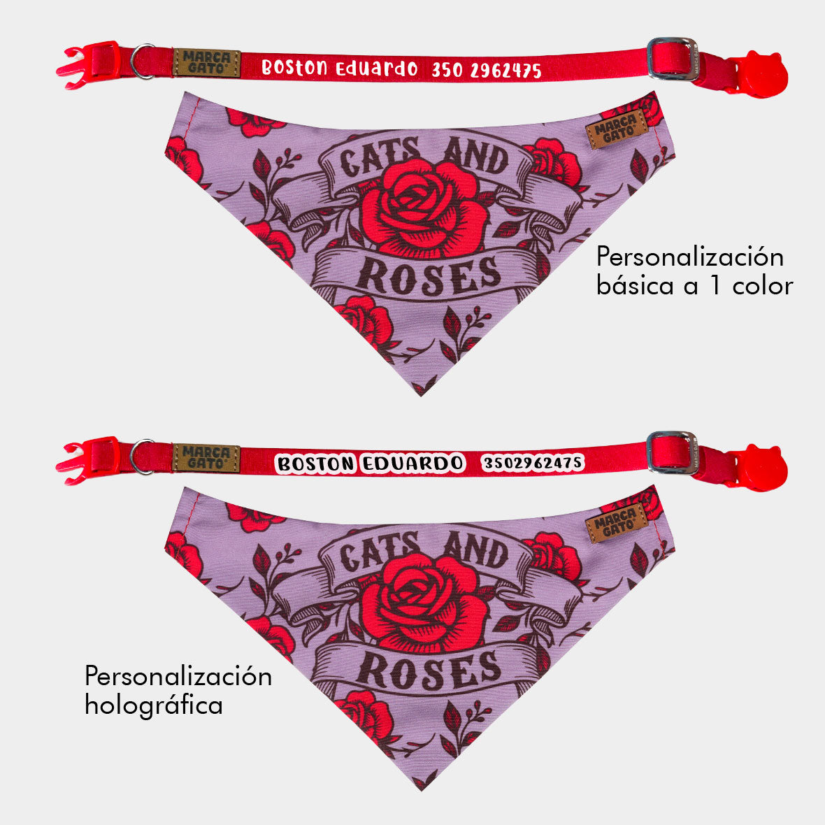 Pañoleta para gatos rosas vintage rojo cats and roses accesorio felino