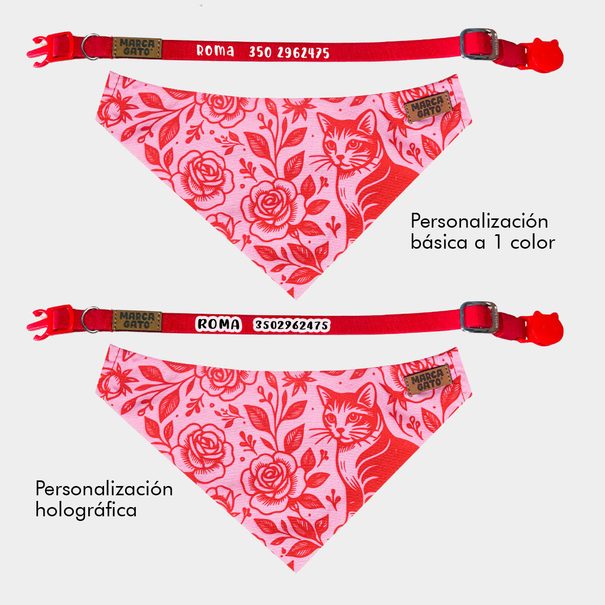 Pañoleta personalizada para gatos rosas vintage romántico cats and roses accesorio felino