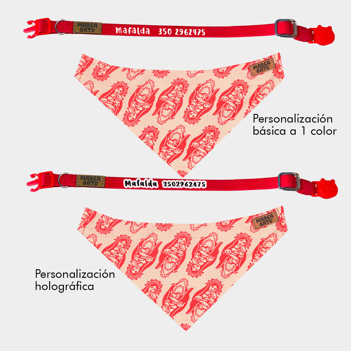 Pañoleta personalizada para gatos virgen bendita  cats and roses accesorio