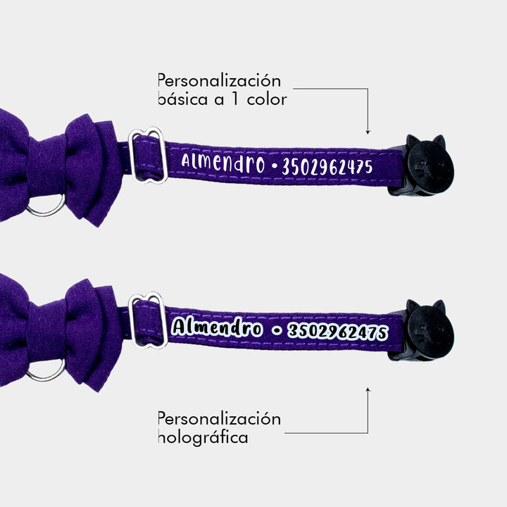 Corbatín morado para gato personalizado