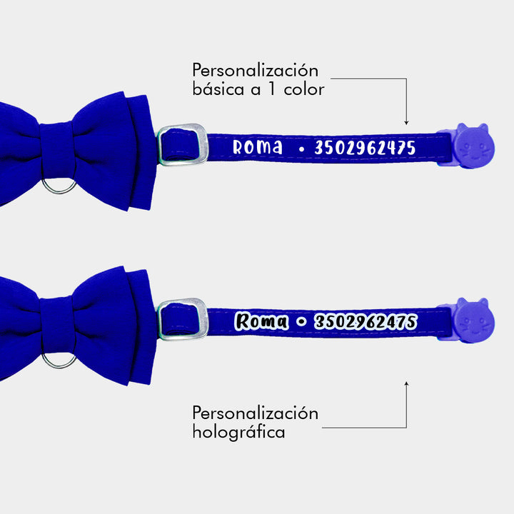 Corbatín azul para gato personalizado