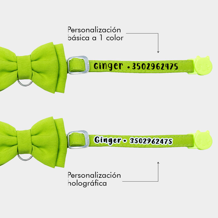Corbatín verde limón para gato personalizado