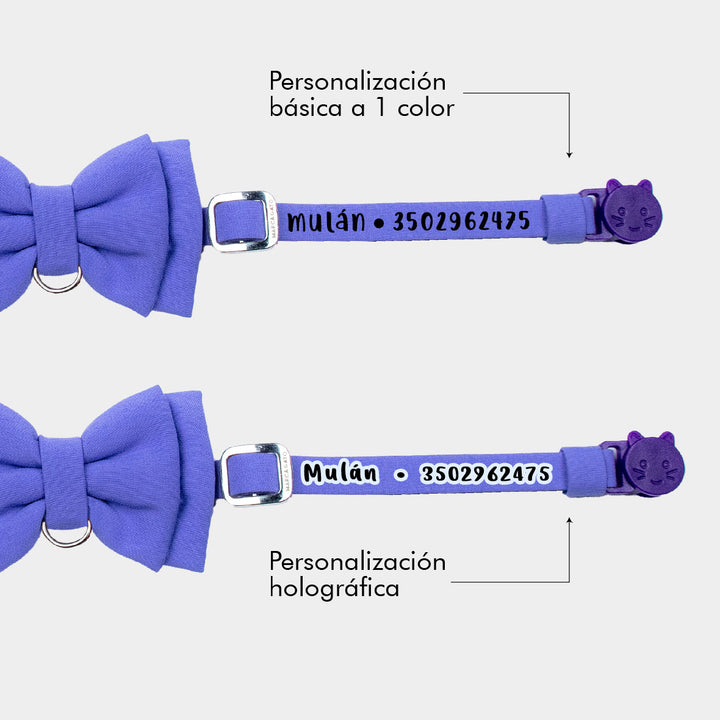 Corbatín lila para gato personalizado