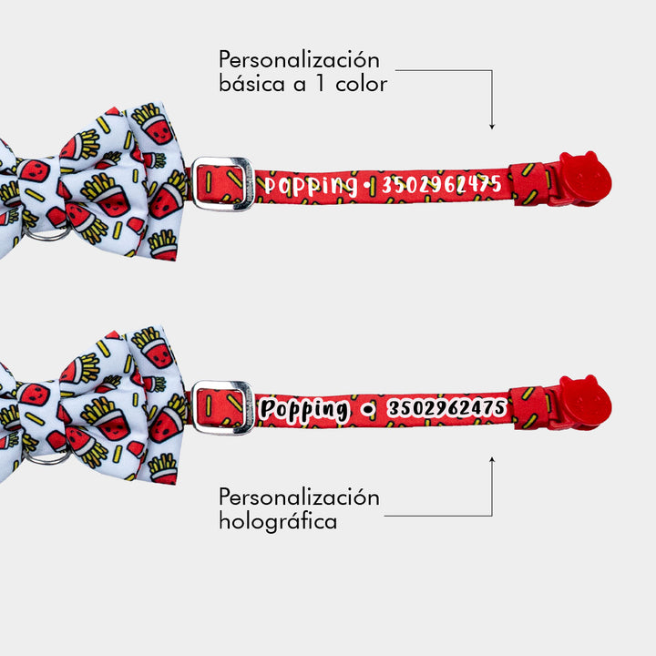 Corbatín purr fries para gato personalizado