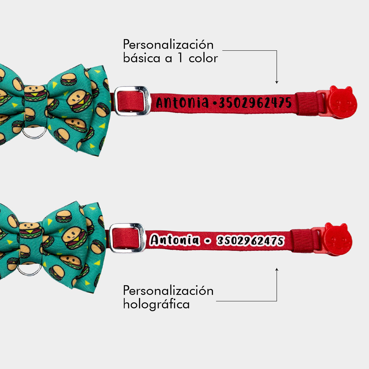 Corbatín cat burguer para gato personalizado