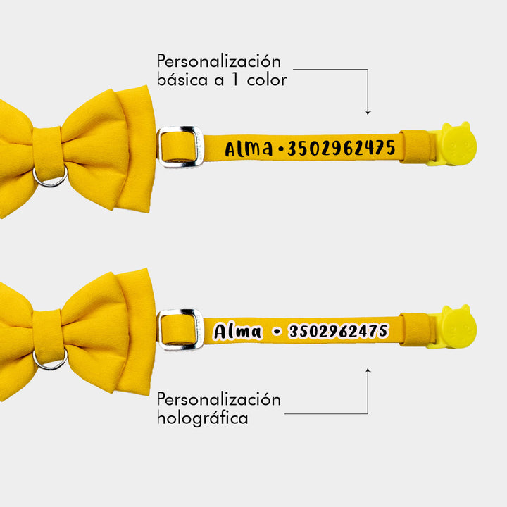 Corbatín amarillo para gato personalizado