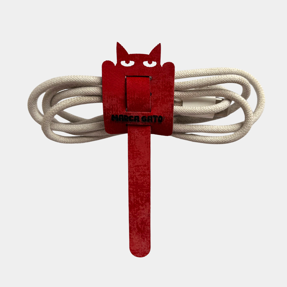 Organizador de cables de cuero vegano con forma de gato