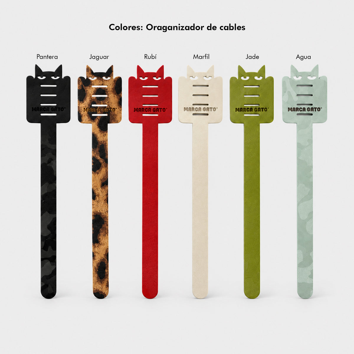 Organizador de cables de cuero vegano con forma de gato