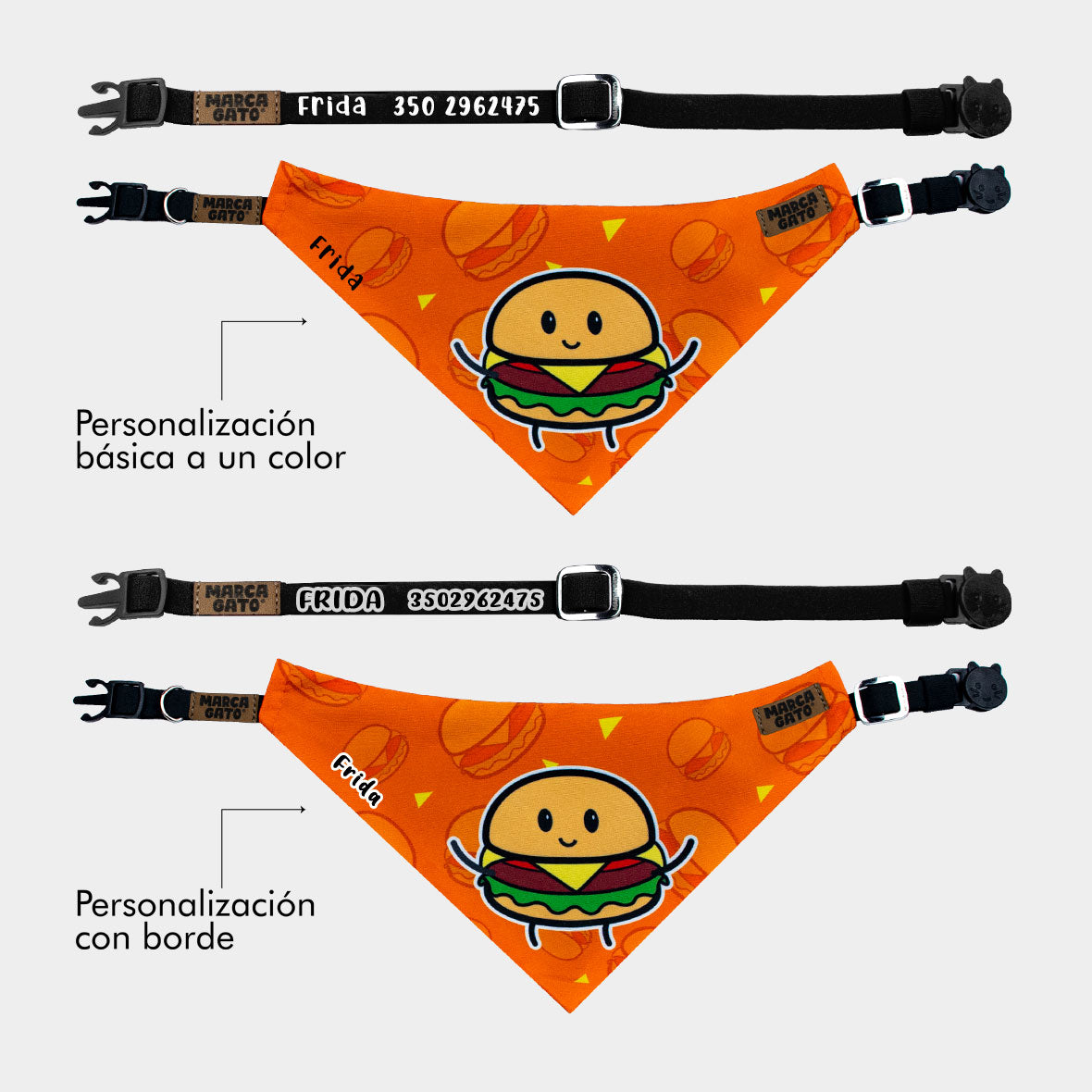 Pañoleta personalizada para gatos - pañoleta hamburguesa