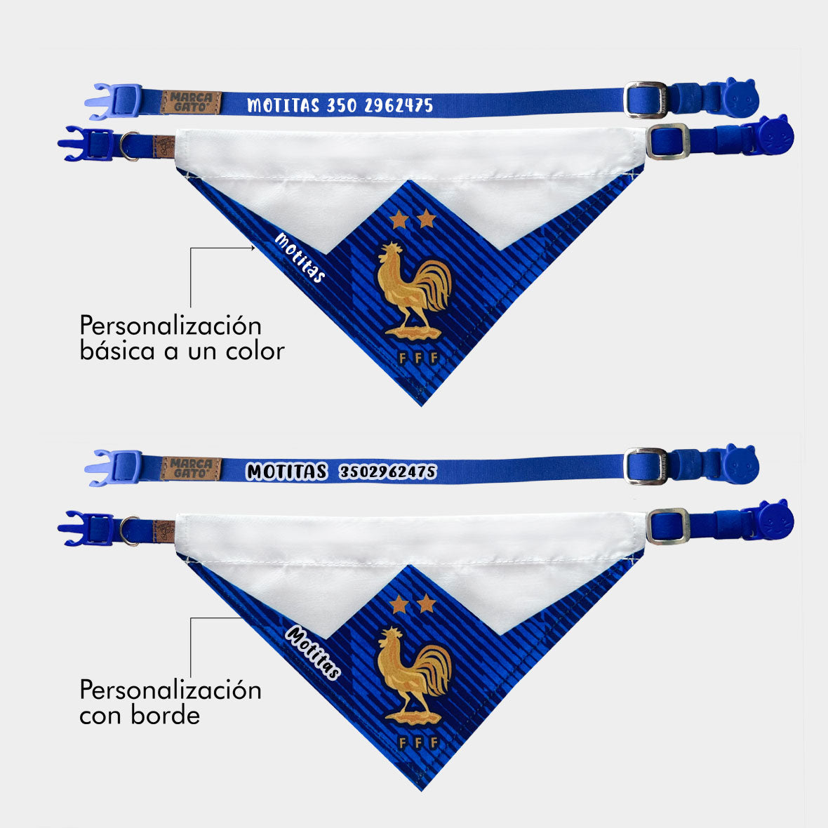 Pañoleta gatos selección felina Francia mundial 2026 bandana personalizada fútbol