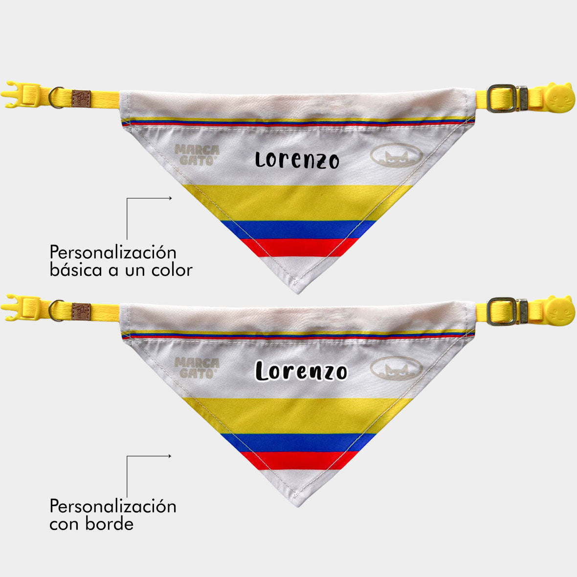Pañoleta gatos selección felina Colombia mundial 2026 mascota broche de seguridad
