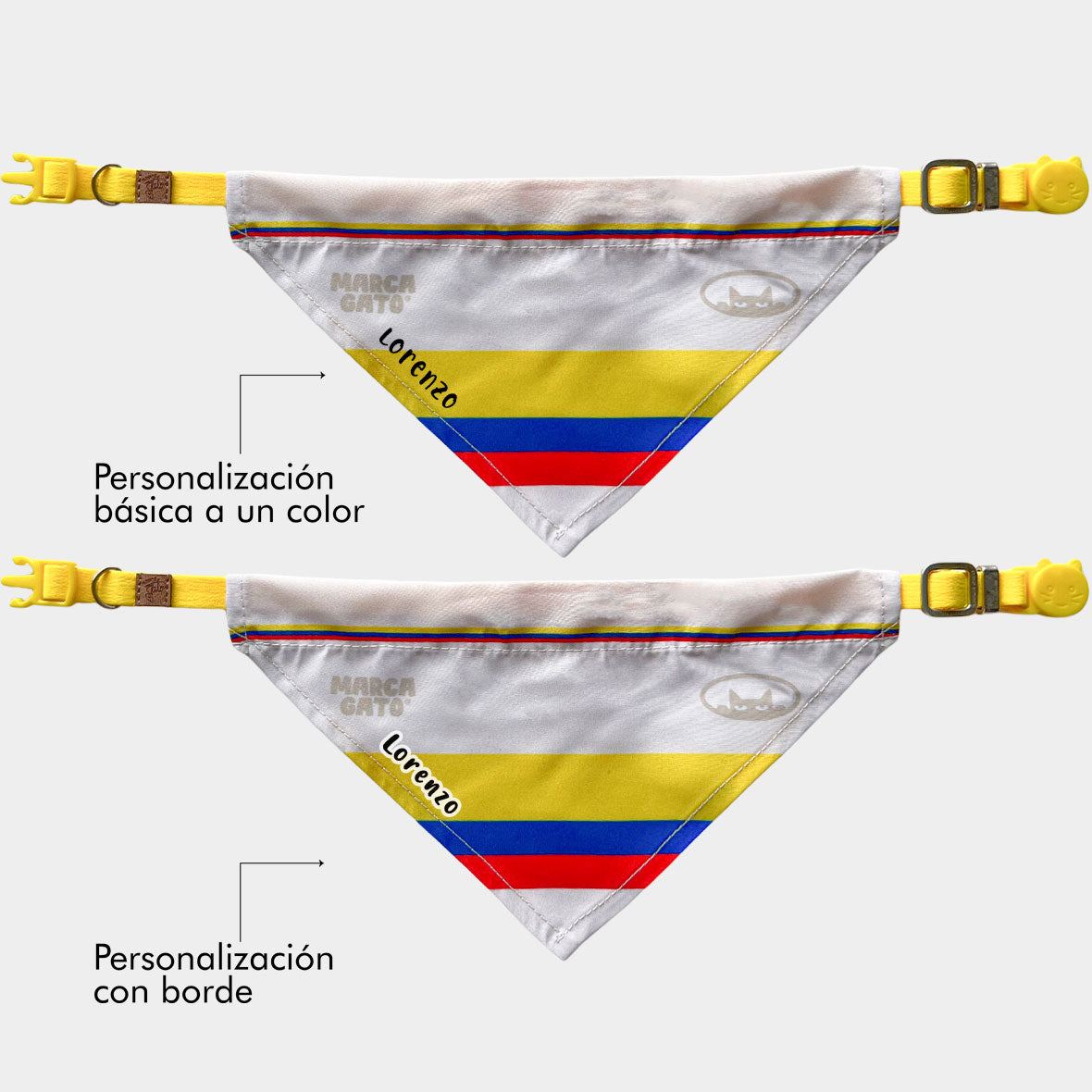 Pañoleta gatos selección felina Colombia mundial 2026 mascota broche de seguridad